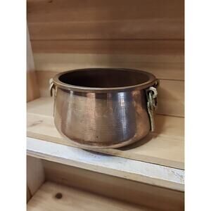 Copper Cauldron 5" Brass Handles Turkey Stickered Vintage Antique